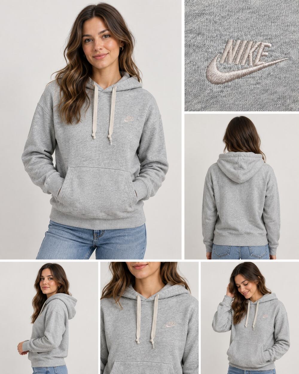 Nike Sportswear Women’s Gray Pullover Hoodie Embroidered Logo Size Small